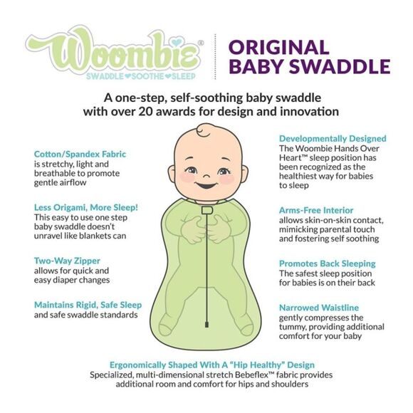 NEW Woombie Swaddle Convertible (Arms in or Out) Zipper Gray 3-6 M 14-19lb - Picture 3 of 7
